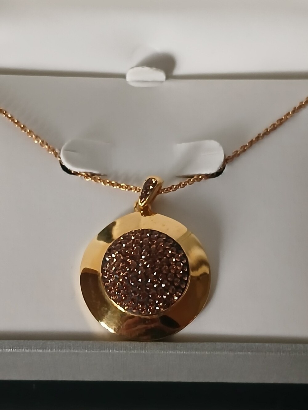 Swarovski Gold-Tone Pendant Necklace with Brown Crystal Pavé Center